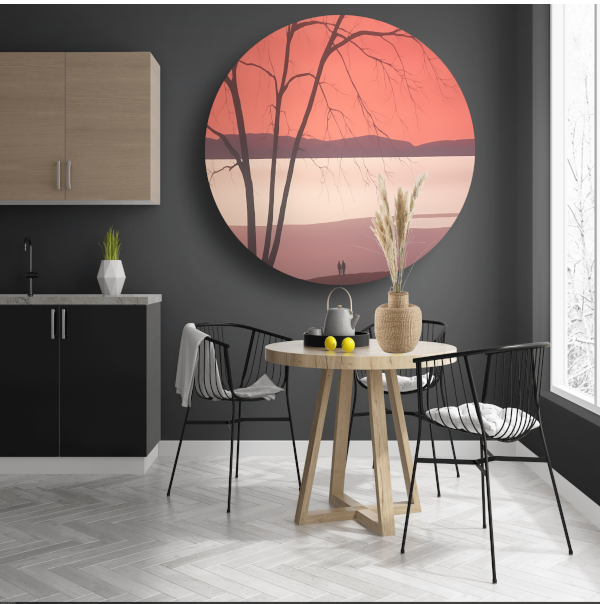 Minimalistisch landschap met meer aluminium muurcirkel