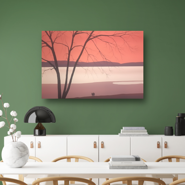 Minimalistisch landschap met meer canvas met baklijst
