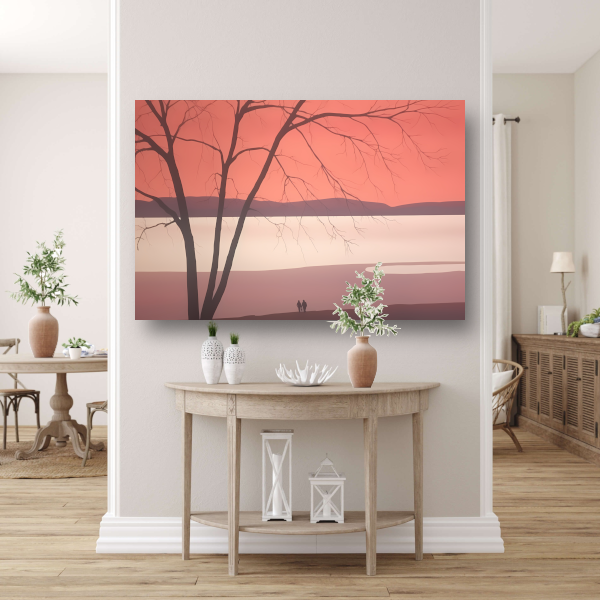 Minimalistisch landschap met meer canvas met baklijst