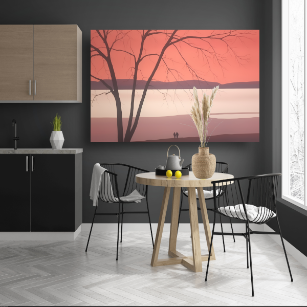 Minimalistisch landschap met meer canvas met baklijst