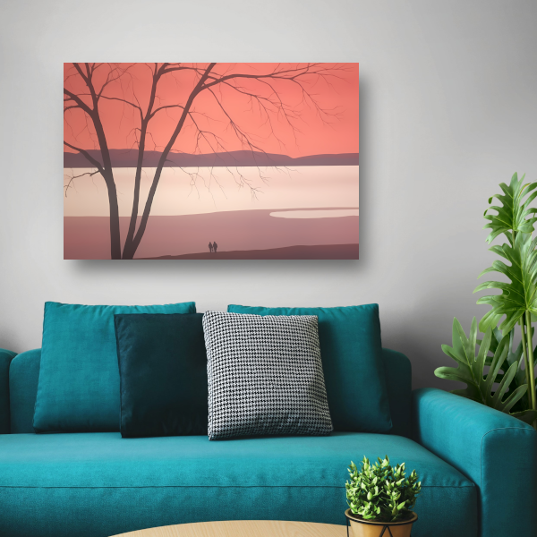 Minimalistisch landschap met meer canvas met baklijst