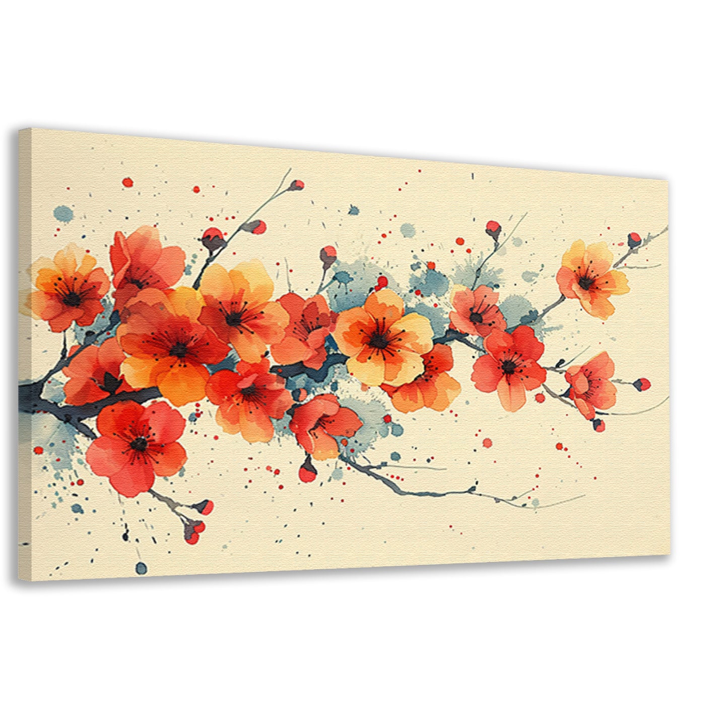 Aquarelbloemen in rood en oranje canvas