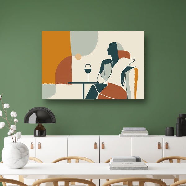 Zittende silhouet met wijnglas in minimalisme acrylglas