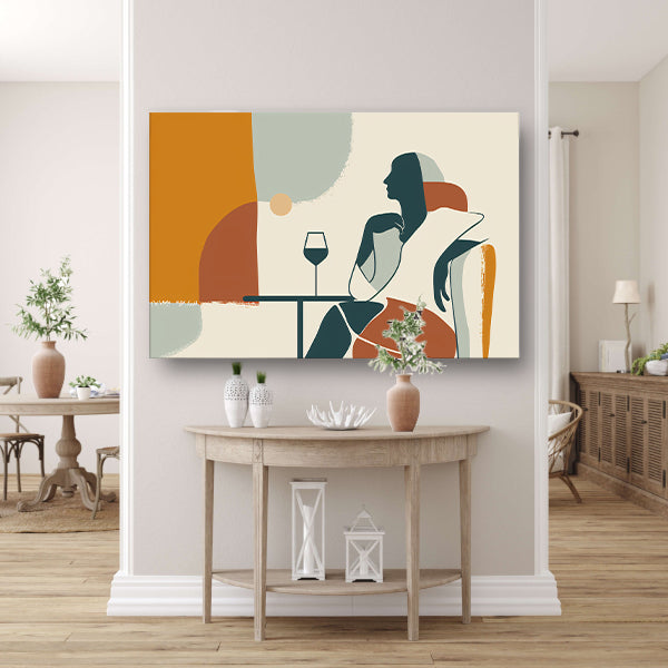 Zittende silhouet met wijnglas in minimalisme acrylglas