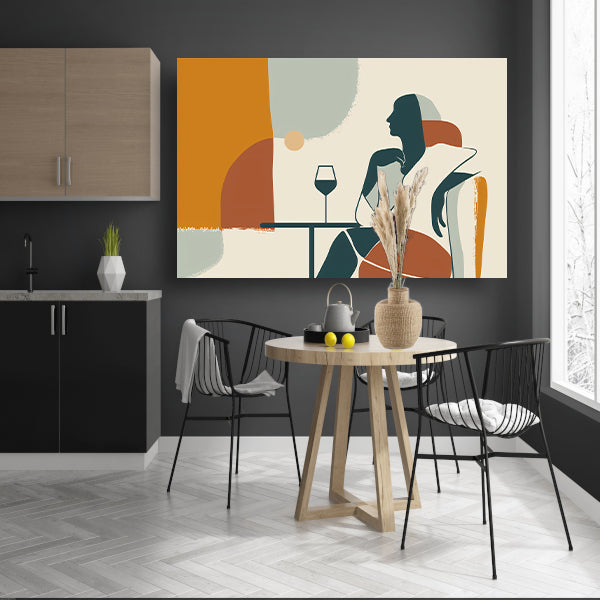Zittende silhouet met wijnglas in minimalisme acrylglas