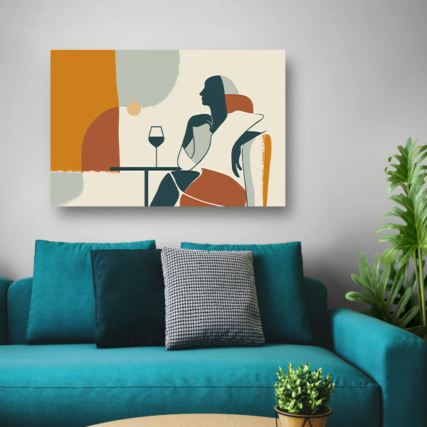 Zittende silhouet met wijnglas in minimalisme acrylglas