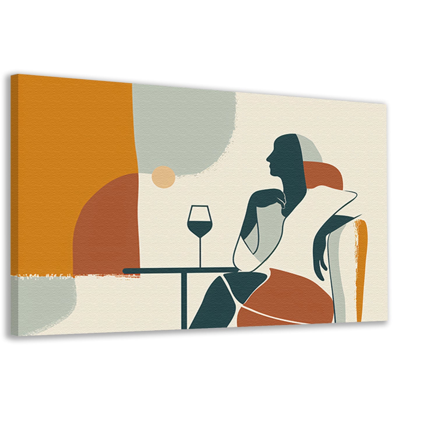 Zittende silhouet met wijnglas in minimalismecanvas