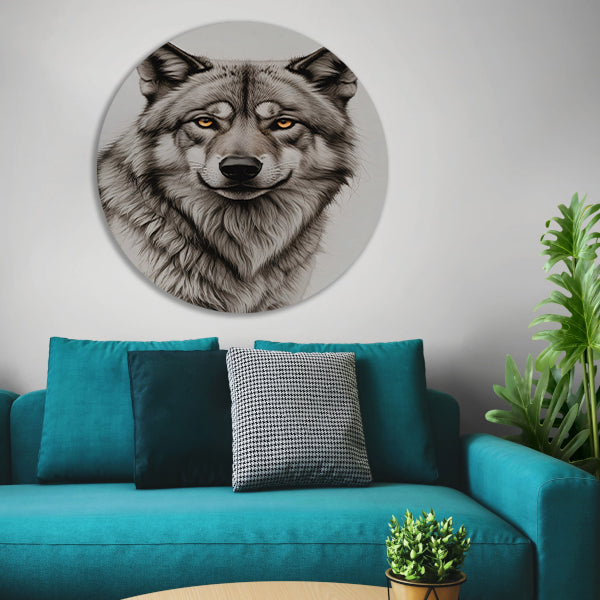 Intense Blik van een Grijze Wolf aluminium muurcirkel