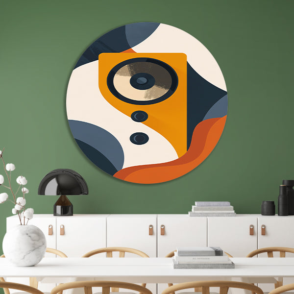 Abstracte Gele Luidspreker met Vormen aluminium muurcirkel