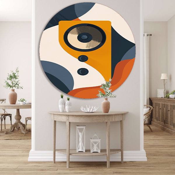 Abstracte Gele Luidspreker met Vormen aluminium muurcirkel
