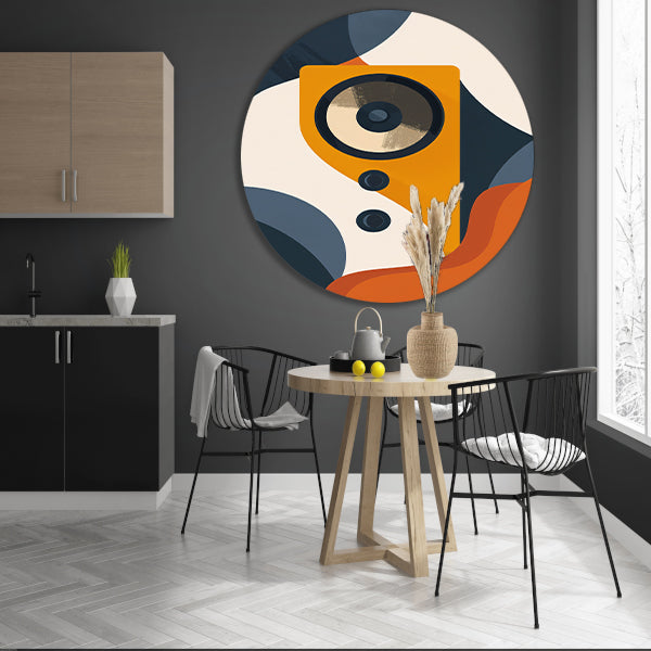 Abstracte Gele Luidspreker met Vormen aluminium muurcirkel