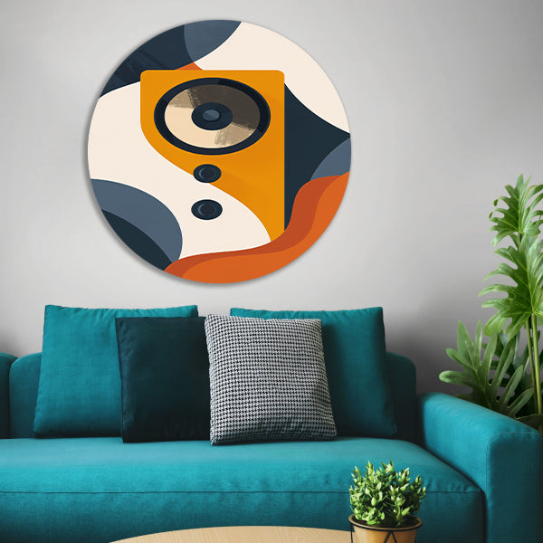 Abstracte Gele Luidspreker met Vormen aluminium muurcirkel