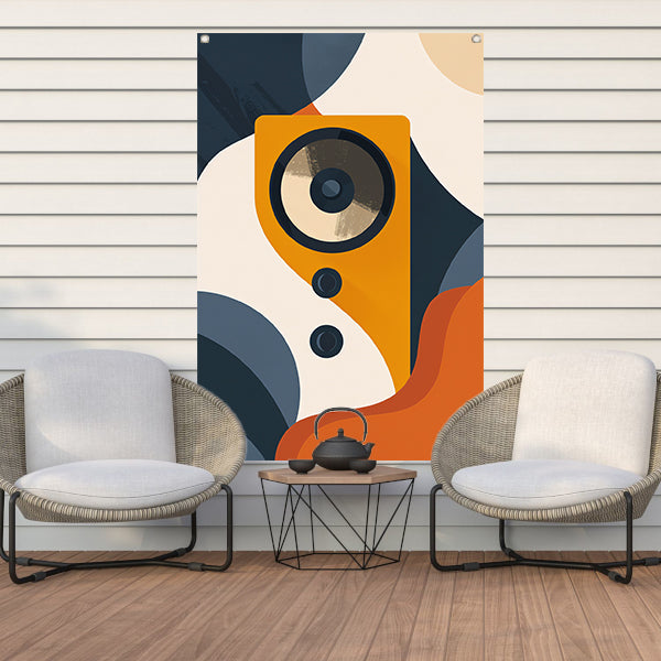 Abstracte Gele Luidspreker met Vormen tuinposter