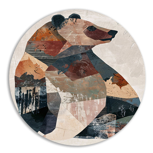 Abstract Geometrische Beer in Aardse Tinten aluminium muurcirkel