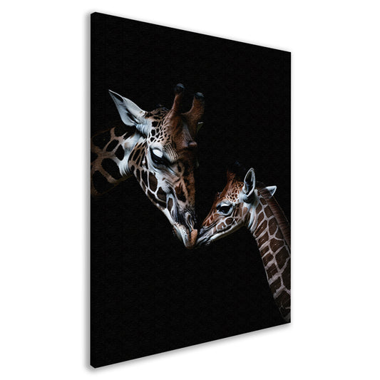 Zwart-wit kunstwerk van nuzzelende giraffen canvas