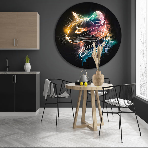 Minimalistische kleurrijke kat in Art Nouveau-stijl aluminium muurcirkel