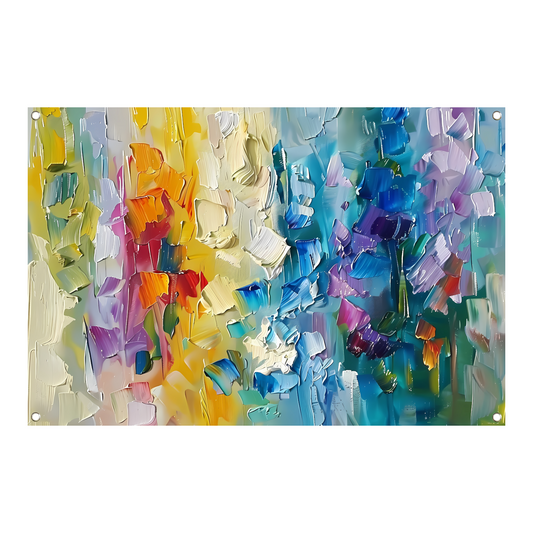 Abstract kleurrijk schilderij met bloemenmotief tuinposter