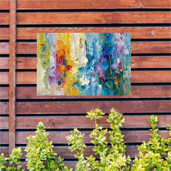 Abstract kleurrijk schilderij met bloemenmotief tuinposter