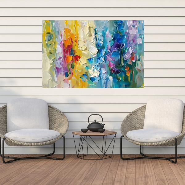 Abstract kleurrijk schilderij met bloemenmotief tuinposter