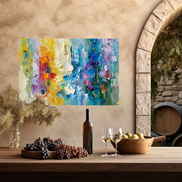 Abstract kleurrijk schilderij met bloemenmotief tuinposter