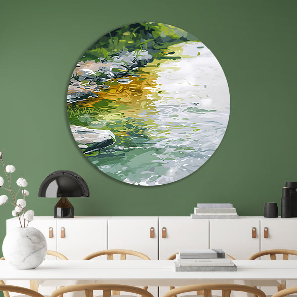 Impressionistisch schilderij van een rivier aluminium muurcirkel