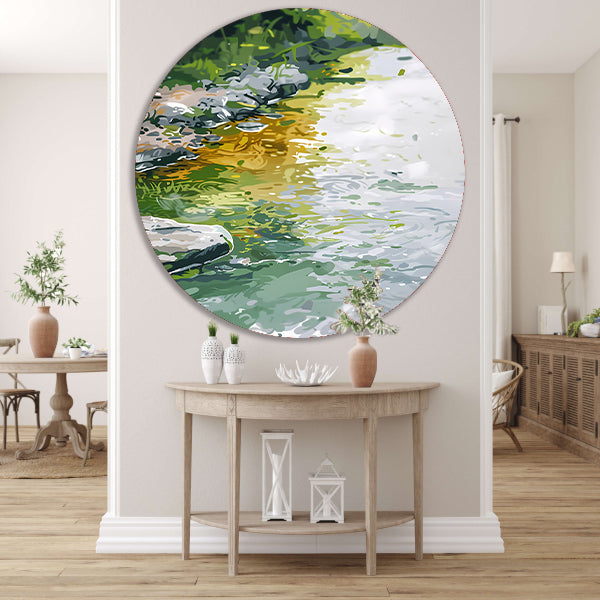Impressionistisch schilderij van een rivier aluminium muurcirkel