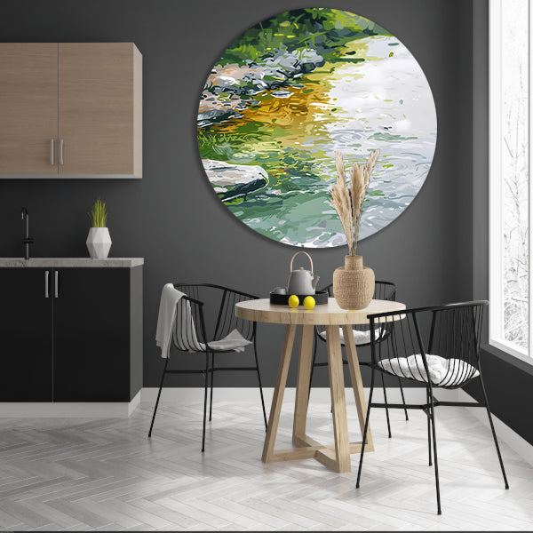 Impressionistisch schilderij van een rivier aluminium muurcirkel