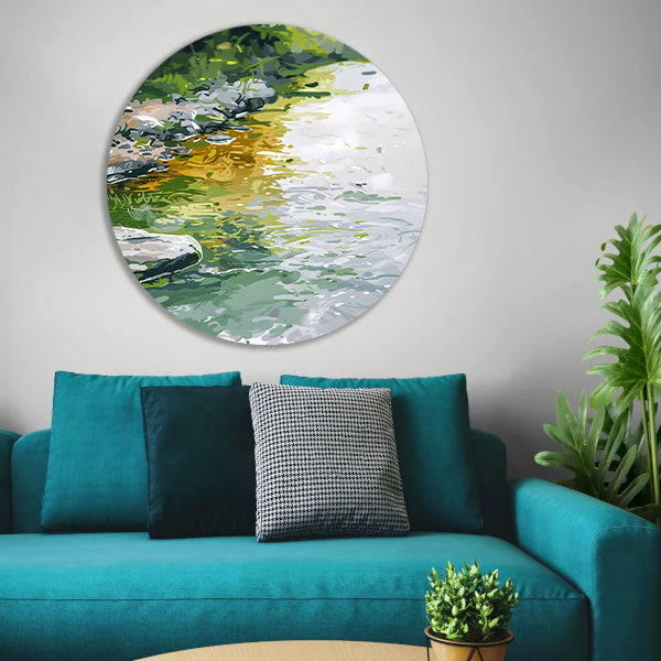 Impressionistisch schilderij van een rivier aluminium muurcirkel