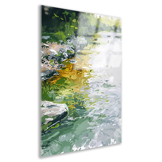 Impressionistisch schilderij van een rivier acrylglas