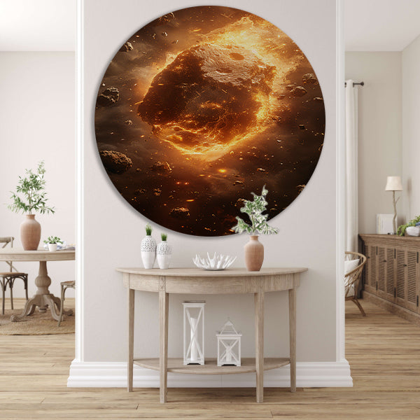 Vurige Meteoor Scheert Door Kosmos aluminium muurcirkel