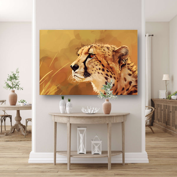 Realistisch schilderij van een majestueuze cheetah canvas met baklijst