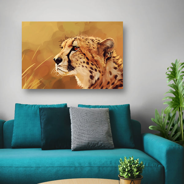 Realistisch schilderij van een majestueuze cheetah canvas met baklijst