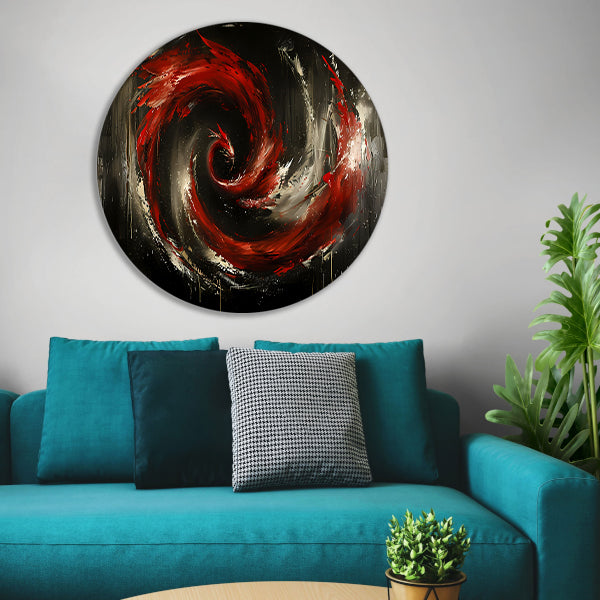 Dynamische abstracte werveling in rood en zwart forex muurcirkel