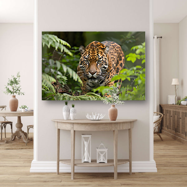 Jaguar sluipt door het regenwoud poster