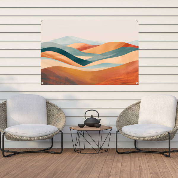 Abstract landschap met heuvels in pasteltinten tuinposter