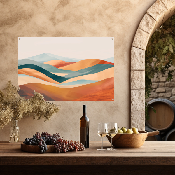 Abstract landschap met heuvels in pasteltinten tuinposter