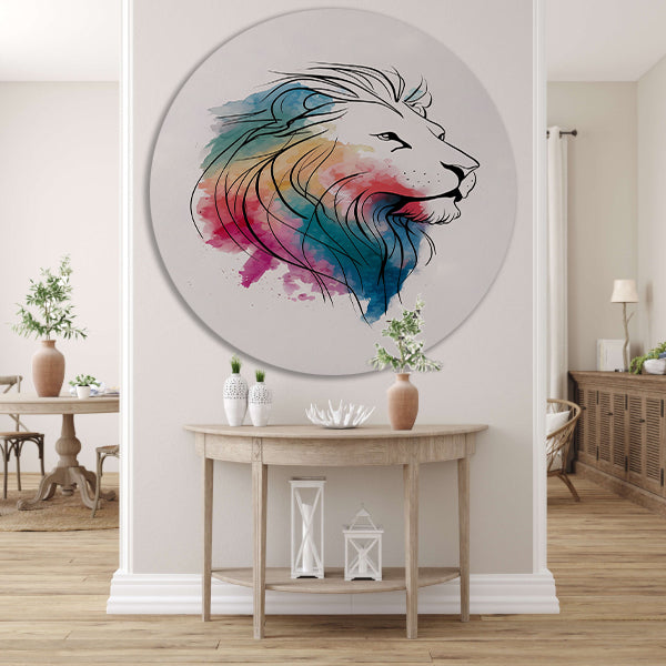 Abstracte aquarel leeuw in kleur aluminium muurcirkel