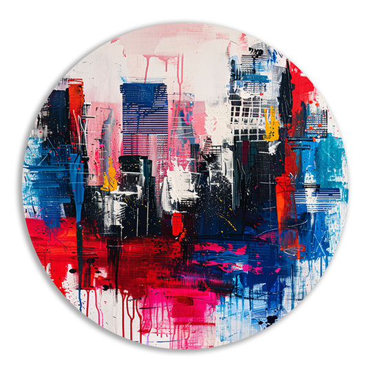 Abstract stadsgezicht met levendige kleuren aluminium muurcirkel