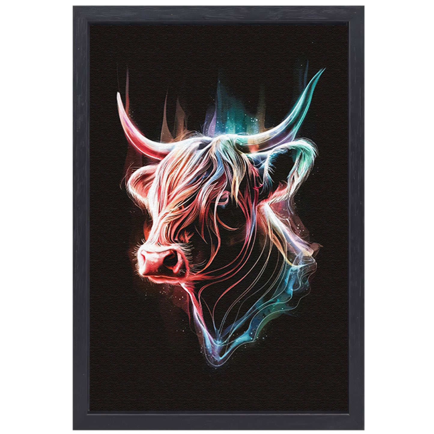 Abstracte Kleurendans van een Schotse hooglander canvas met baklijst