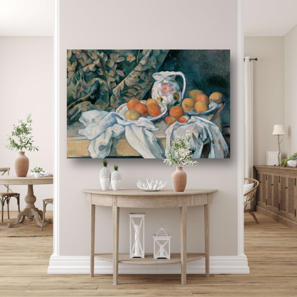 Stilleven met een gordijn - Paul Cézanne poster