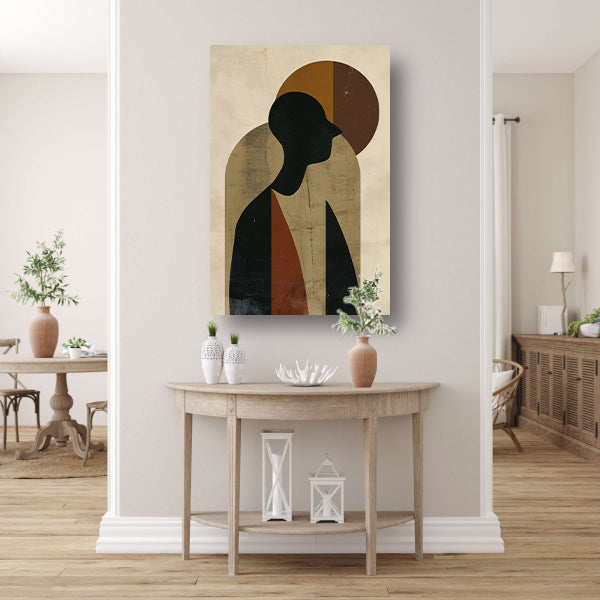 Abstract silhouet met geometrische vormen en neutrale kleuren poster