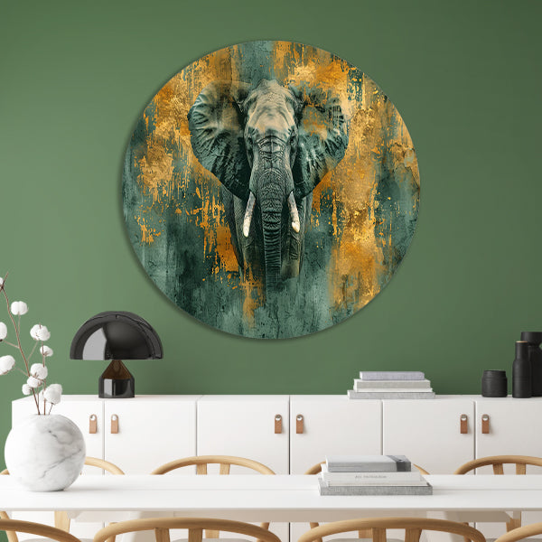 Mysterieus olifant portret met gouden accenten forex muurcirkel