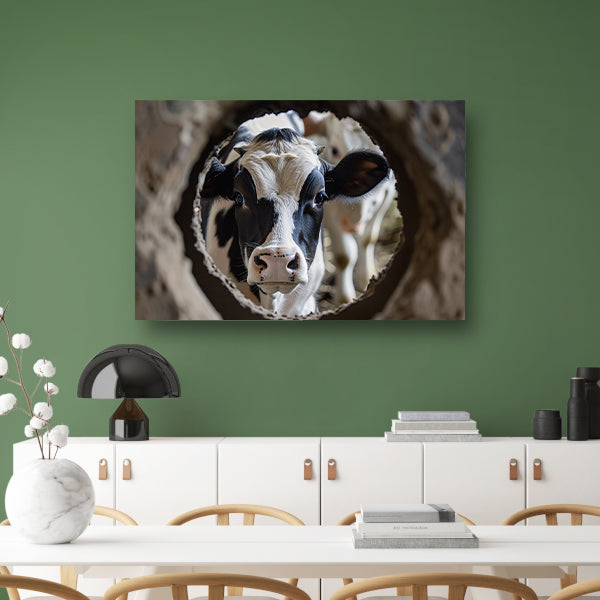 Nieuwsgierige Koe in Beton Cirkel acrylglas