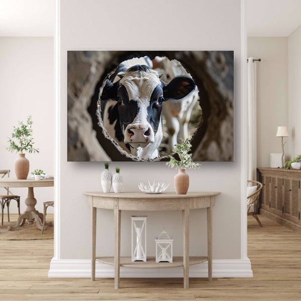 Nieuwsgierige Koe in Beton Cirkel acrylglas