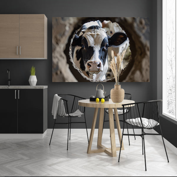 Nieuwsgierige Koe in Beton Cirkel canvas