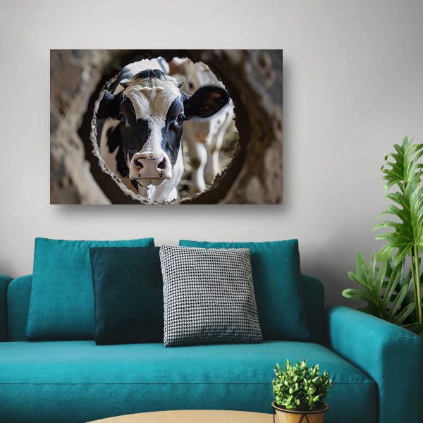 Nieuwsgierige Koe in Beton Cirkel acrylglas