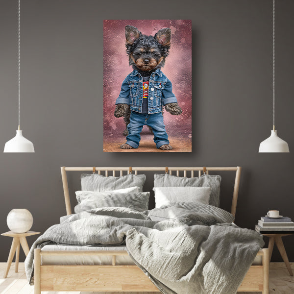 Hyperrealistische Yorkshire Terriër in spijkerjas canvas