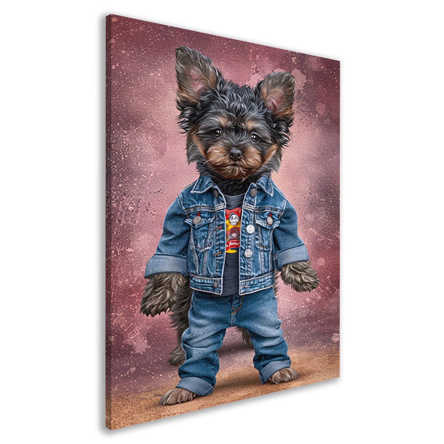 Hyperrealistische Yorkshire Terriër in spijkerjas canvas