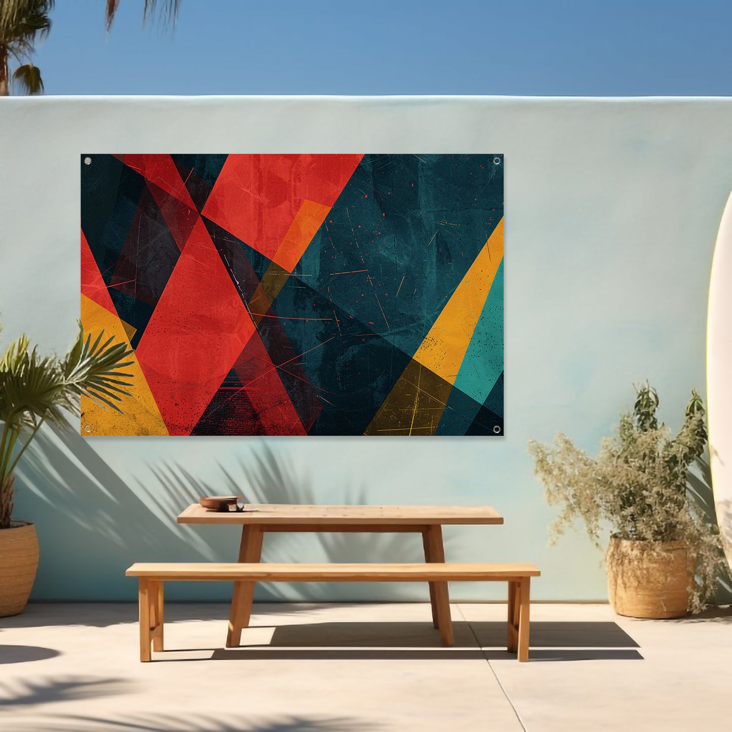 Kleurrijke geometrische abstracte compositie tuinposter