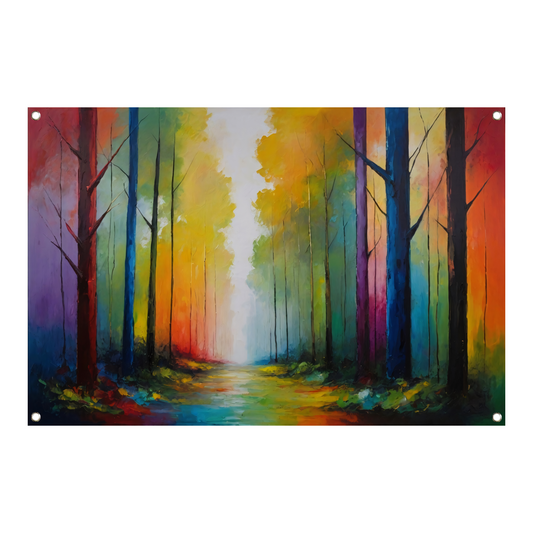 Wandeling in een Kleurrijk Impressief Bos tuinposter